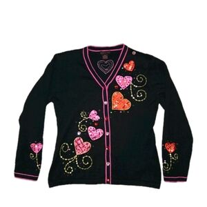 Vintage Bobbie Bell Heart Embellished Black Cardigan